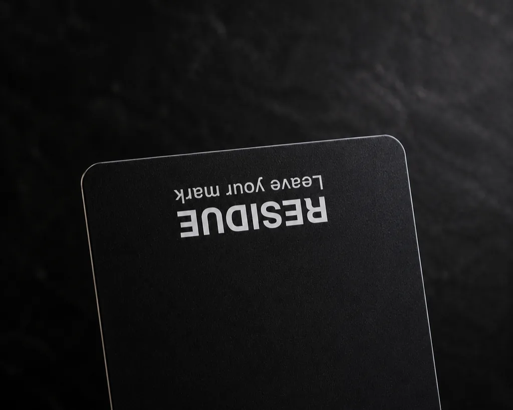 Residue metal card shown at an angle