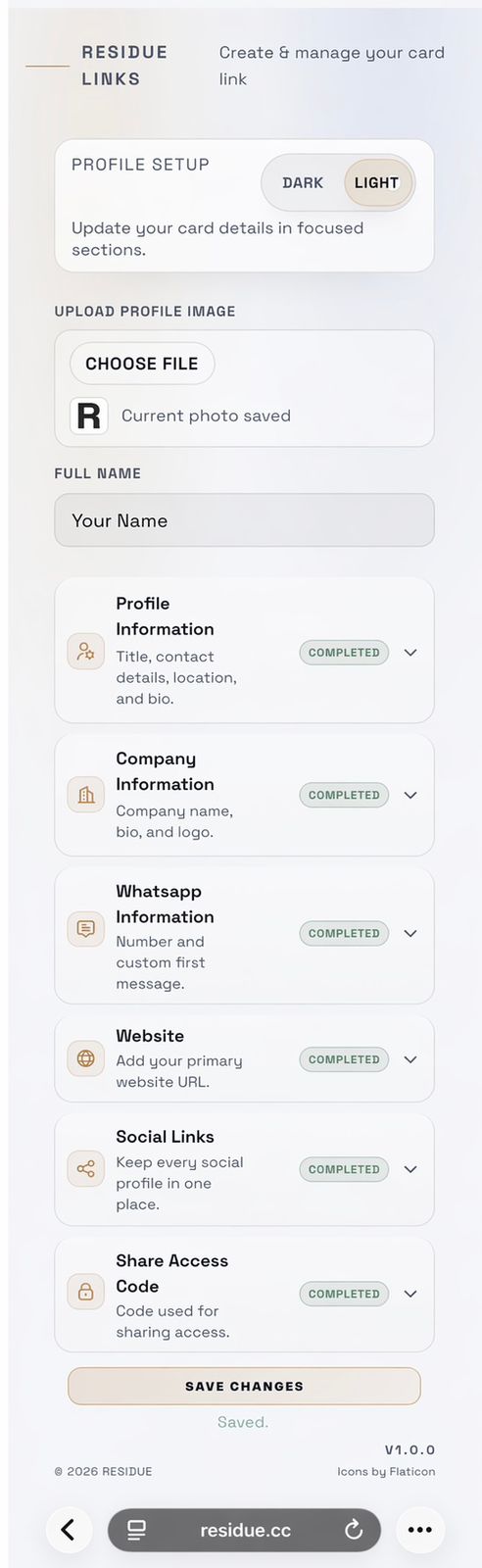 Card management dashboard