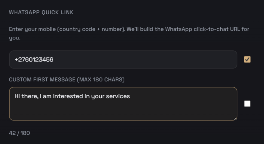 WhatsApp preset message